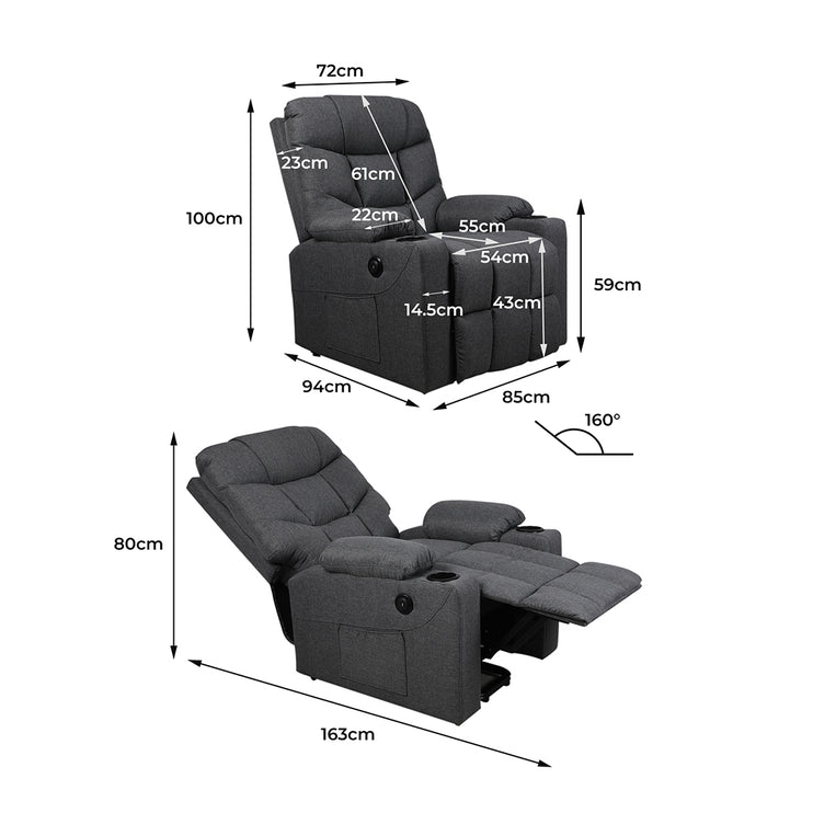 Levede Recliner Chair Electric Lift Grey-1975420439392030722