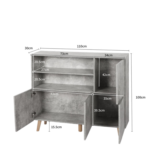 Levede Buffet Sideboard Storage Cabinet Grey-1975420493922177026