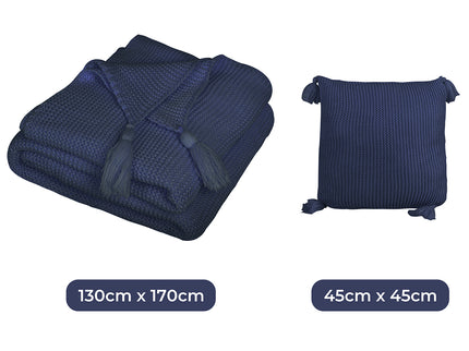 DreamZ Knitting Throw Blanket Cushion Navy-1910113223319883778