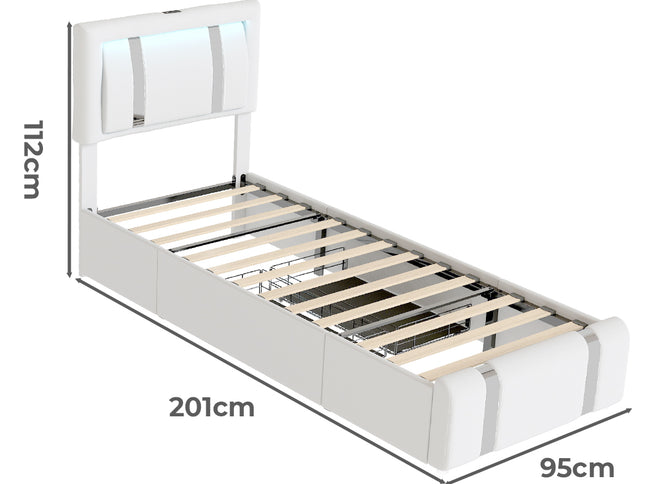 Levede Single Bed Frame Leather Headboard RGB 2 Drawers-2006732796336410626