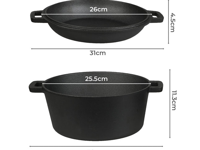 Toque 5.84L Double Dutch Oven 2 in 1 Cast Iron Pan-2011971112459702274