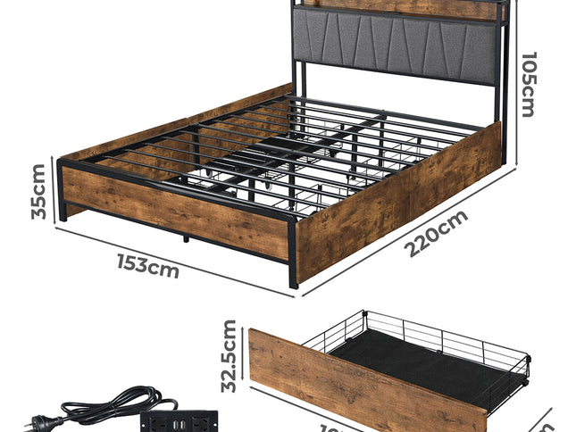 Levede Queen Bed Frame Soft Storage Drawers Headboard USB Charge-1973194032855257090