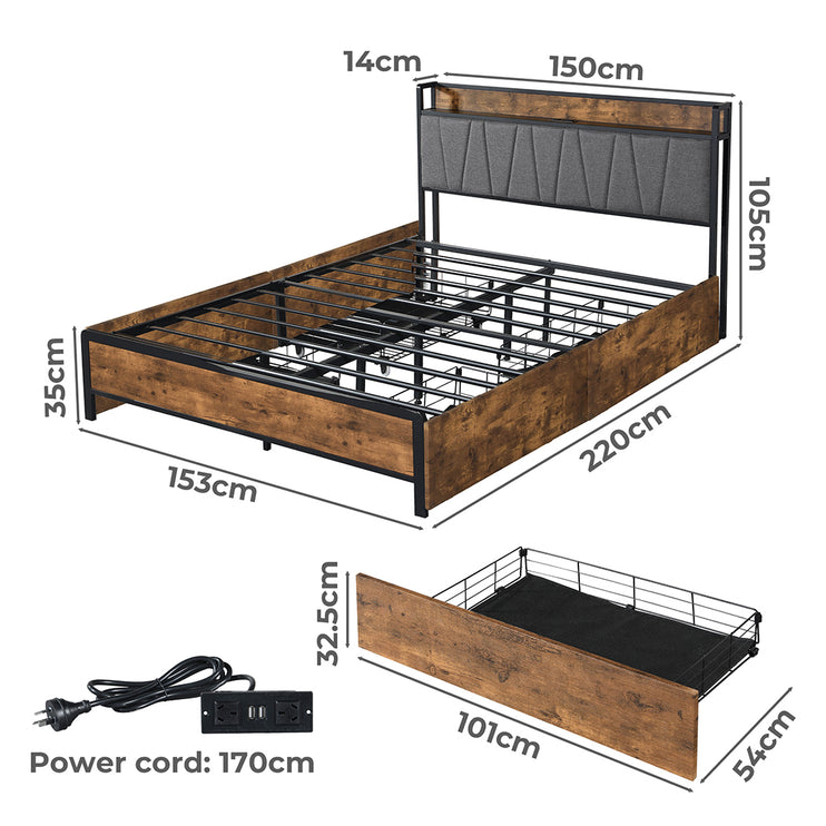 Levede Queen Bed Frame Soft Storage Drawers Headboard USB Charge-1973194032855257090