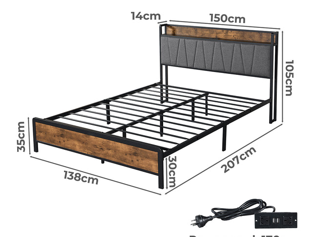 Levede Double Bed Frame Tufted Headboard USB Charge-1910112197686726658