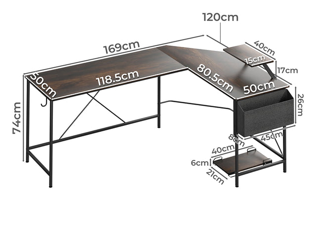 Levede Computer Desk Corner Desk Brown-1973193440518868994