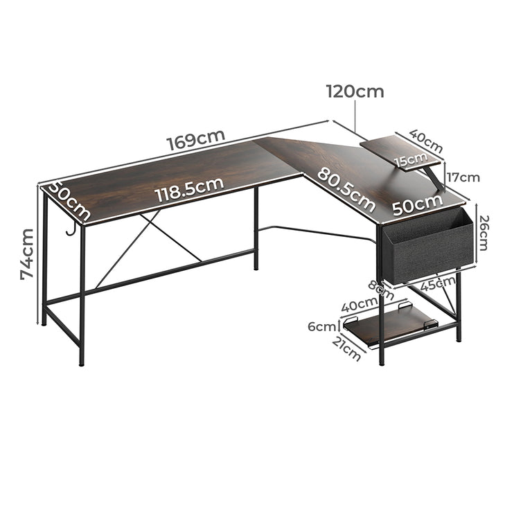 Levede Computer Desk Corner Desk Brown-1973193440518868994