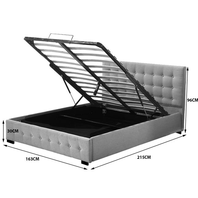 Levede Queen Bed Frame Fabric Tufted Grey-1975420519750701058