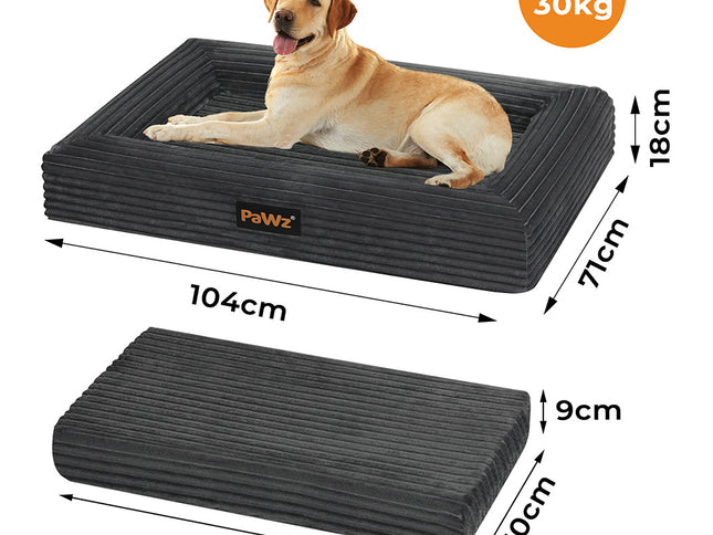 Pawz XL Size Orthopedic Dog Bed with Corduroy Removable Cover Waterproof Washable Grey-1973193548052434946