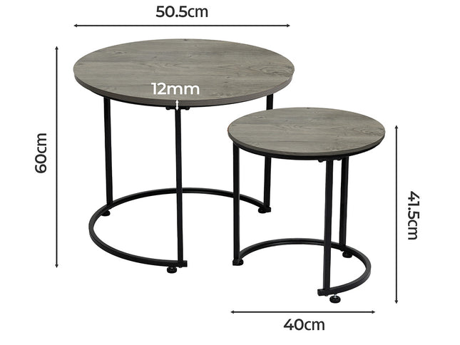 Levede Round Nesting Table Coffee Table Wood Side Table-2006732776656736258