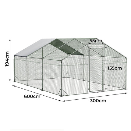 Pawz 600x300x194cm Large Metal Walk-in Chicken Coop Cage-1973193526581792770