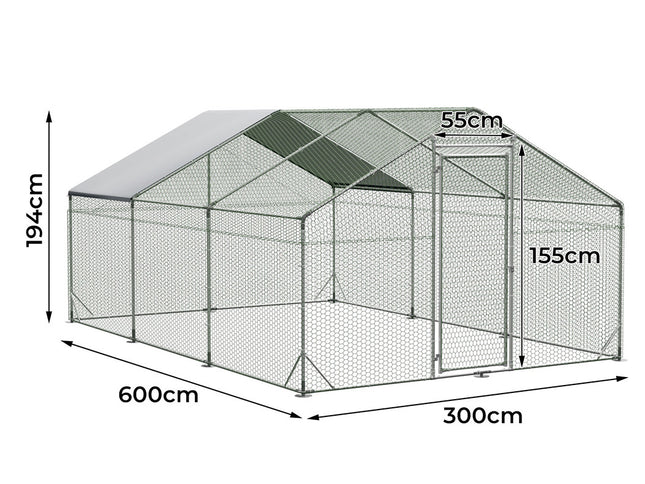 Pawz 600x300x194cm Large Metal Walk-in Chicken Coop Cage-1973193526581792770