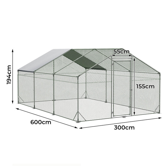 Pawz 600x300x194cm Large Metal Walk-in Chicken Coop Cage-1973193526581792770