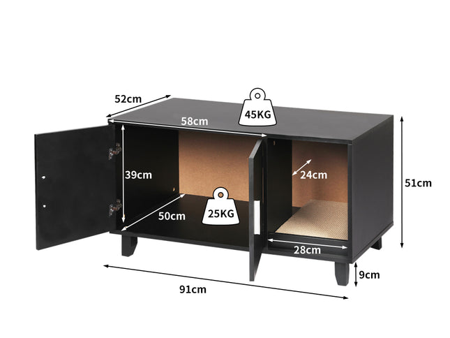 PaWz Enclosed Cat Litter Cabinet Box Black-1975420459243671554