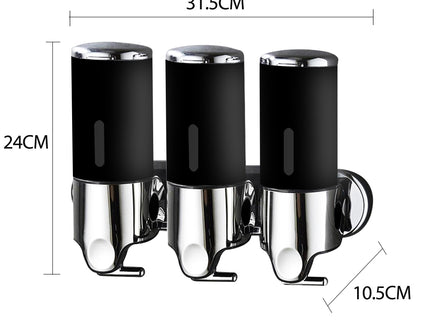 3 Bottles Bathroom Shower Soap Dispenser Black-1910113089890684930