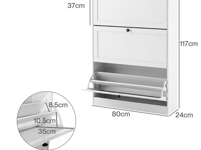 Levede Shoe Cabinet 3 Flip Drawers Adjustable Shelf Shoe Organiser Storage Rack-2050059010387873794