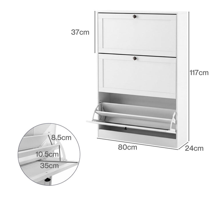 Levede Shoe Cabinet 3 Flip Drawers Adjustable Shelf Shoe Organiser Storage Rack-2050059010387873794