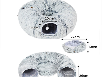 Pawz Cat Tunnel Foldable Fluffy Plush Play Tube Grey-1910112275881136130