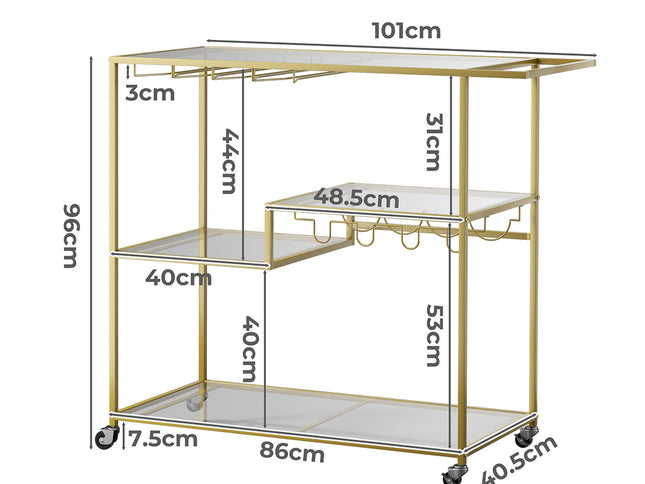 Levede Bar Cart Gold Drinks Serving Trolley 4 Tier-1973193806790660098