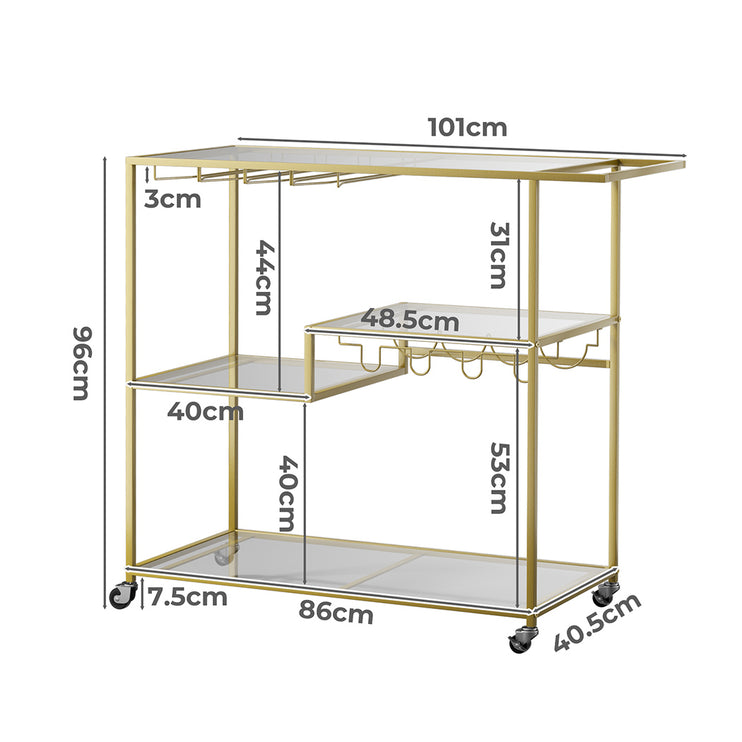 Levede Bar Cart Gold Drinks Serving Trolley 4 Tier-1973193806790660098