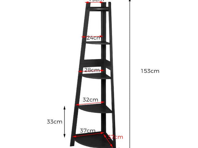 Levede 5 Tier Corner Shelf Wooden Storage Black-1975420482190708738