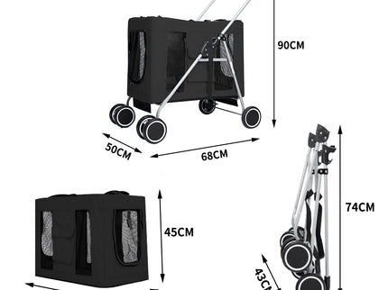 PaWz Pet Stroller Dog Cat Cage Carrier Black-1864184495075364866