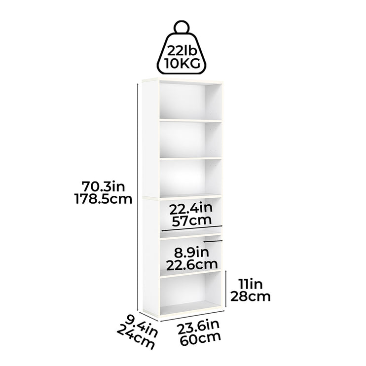 Levede 6 Tier Book Shelf Adjustable Shelves White-2006732776304414722