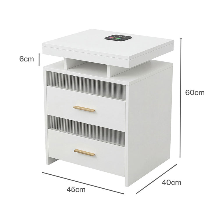 Levede Smart Bedside Table RGB Motion Sensor Charging Nightstand Bedroom Modern-2050056780293214210