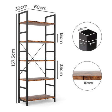 Levede 5-Tier Industrial Bookshelf Bookcase 157.5cm-2006733384419774466