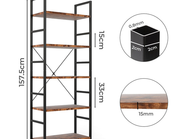 Levede 5-Tier Industrial Bookshelf Bookcase 157.5cm-2006733384419774466