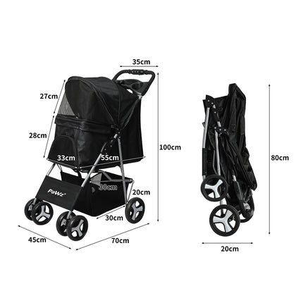PaWz 4 Wheels Pet Stroller Dog Cat Cage Black-1973193718240514050
