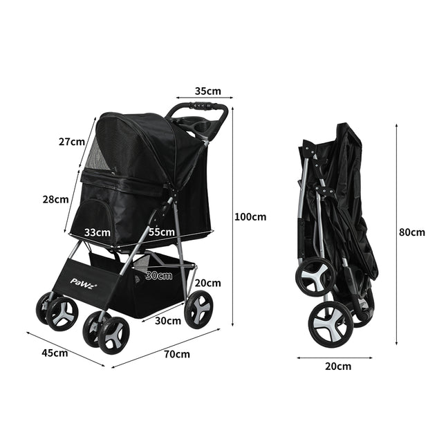 PaWz 4 Wheels Pet Stroller Dog Cat Cage Black-1973193718240514050