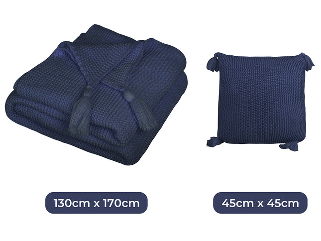 DreamZ Knitting Throw Blanket Cushion Navy-1942353332106563586