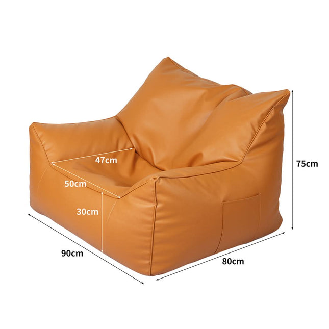 Marlow Bean Bag Chair Cover PU Indoor Brown-1966287382777040898