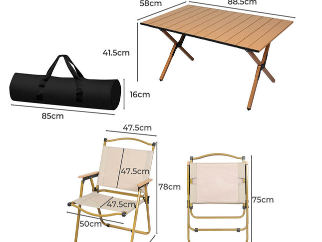 Levede Folding Camping Table Chair Set Oak-1973194001154707458