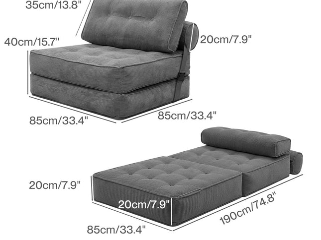 Levede Convertible Sofa Bed Foldable Single Sleeper Bed Compact Living Room Grey-2065254306596130818