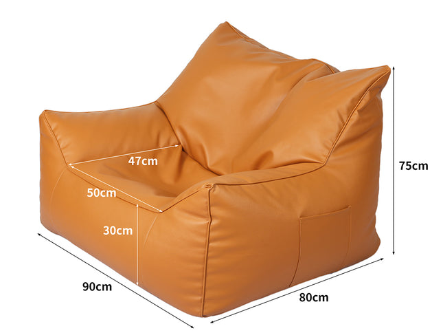 Marlow Bean Bag Chair Cover PU Indoor Brown-1973194022369497090