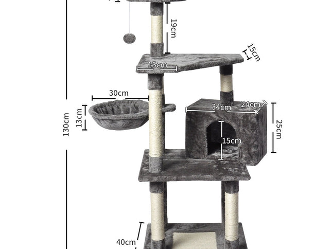 PaWz 130cm Cat Tree Toy Scratching Post Grey-1975420471298101250
