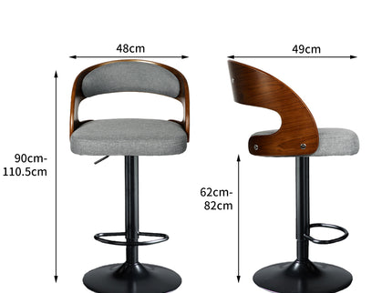 Levede 1x Kitchen Bar Stools Gas Lift Grey-1910113240738828290