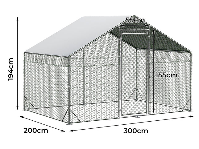 Pawz 200x300x194cm Large Metal Walk-in Chicken Coop Cage-1973193526204305410