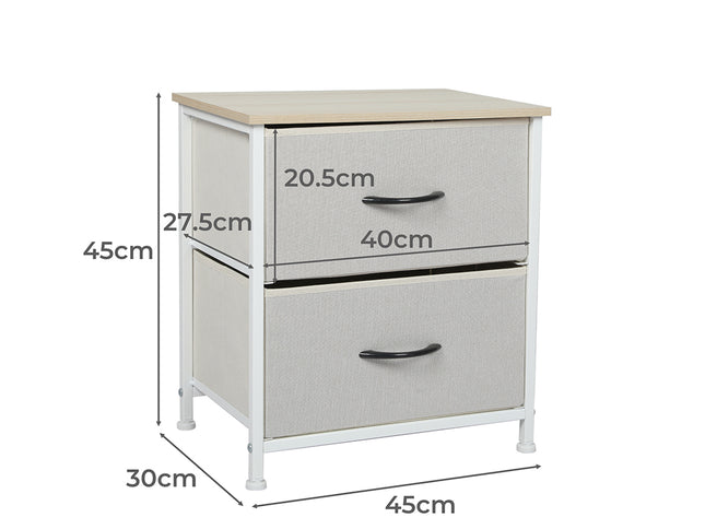 Levede Chest of 2 Drawers Bedside Table Beige-1973194073829412866
