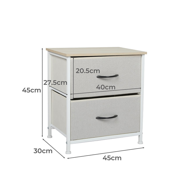 Levede Chest of 2 Drawers Bedside Table Beige-1973194073829412866