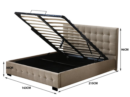 Levede Fabric Bed Frame Queen Tufted Beige-1942353310849830914
