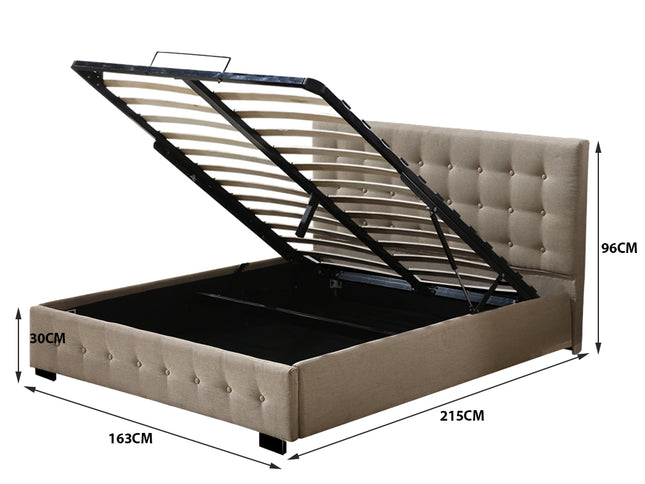 Levede Fabric Bed Frame Queen Tufted Beige-1942353310849830914