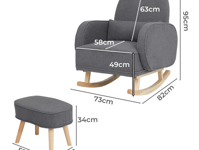 Levede Fleece Rocking Chair with footstool-1910112232834994178