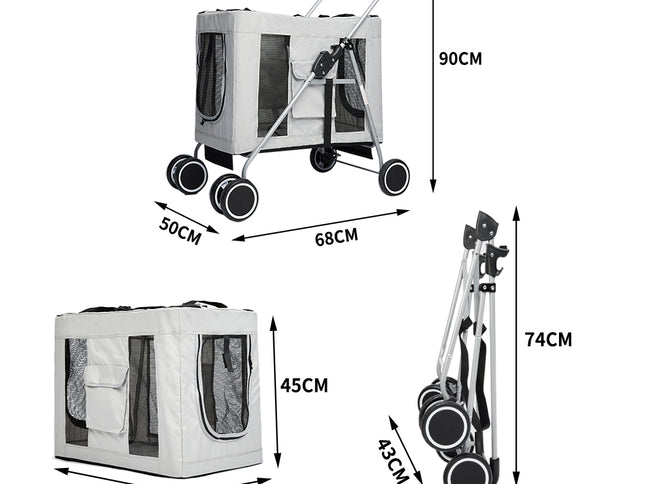 PaWz Pet Stroller Dog Cat Cage Carrier Grey-1864184495217971202