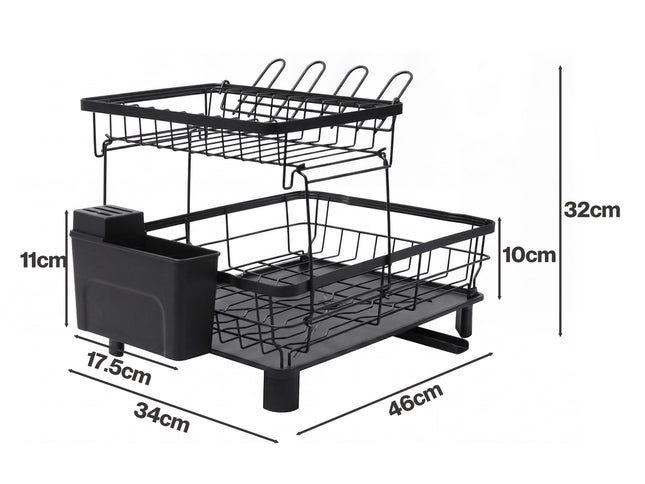 Toque 2 Tier Drying Rack Kitchen Organizer Storage Plate Drainer Cutlery Holder-2061251870420242434