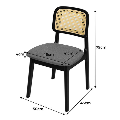 Levede 2x Dining Chair Wood Rattan Armless Black-1910112280654254082