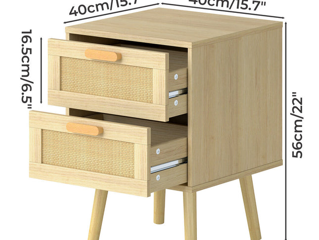 Levede 2x Bedside Tables Set Wooden Side Table Nigntstand Bedroom Rattan Drawers-2029334095099727874