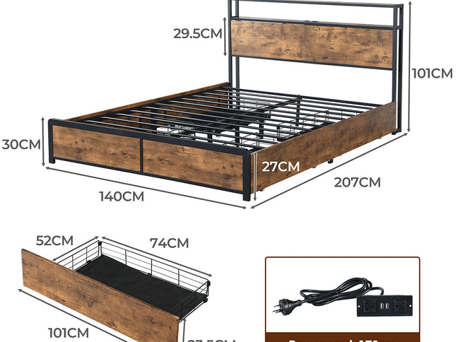 Levede Double Bed Frame RGB LED 4 Drawers USB-1975420385369395202