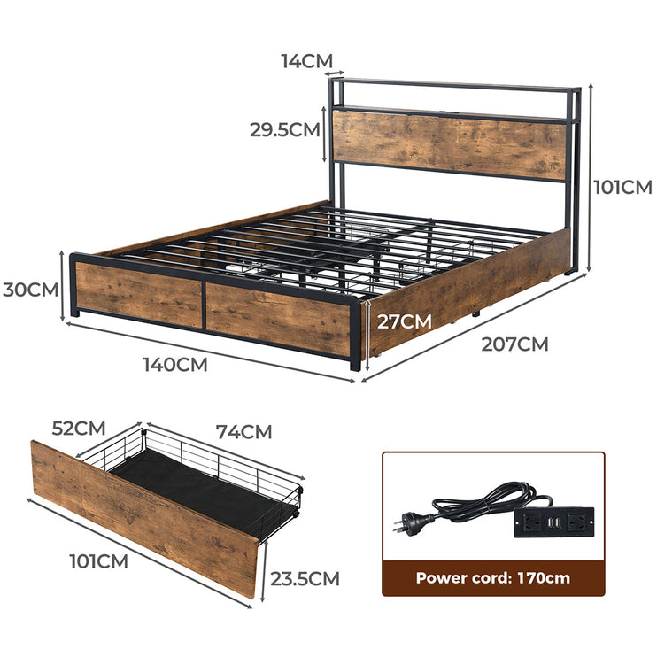 Levede Double Bed Frame RGB LED 4 Drawers USB-1975420385369395202